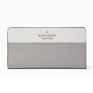 Kate Spade Large Slim Colorblock Bifold Saffiano Leather Wallet in Nimbus Gray